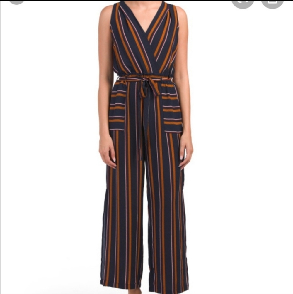 MONTEAU  striped sleeveless jumpsuit with pockets